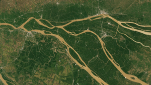 Delta with crop fields in Viet Nam. Imagery courtesy Bing.