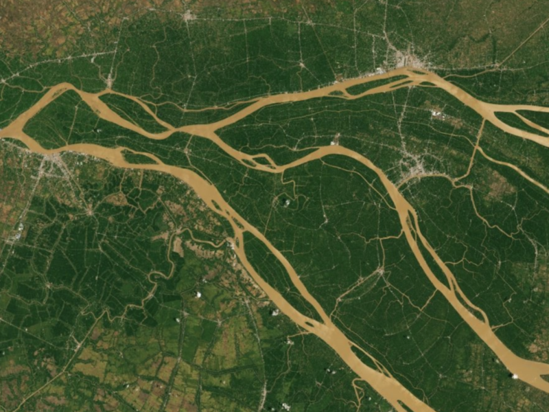 Delta with crop fields in Viet Nam. Imagery courtesy Bing.