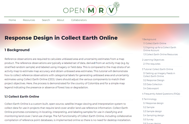 CEO is featured in multiple training modules in OpenMRV, including collecting reference data in CEO.