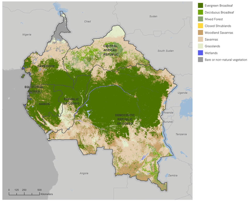 Different forest types in the six focal countries.