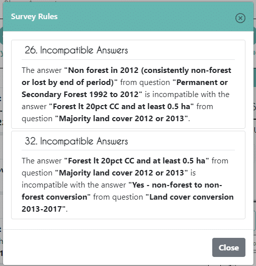When you click the checklist, all survey rules that pertain to that question will appear in a list.