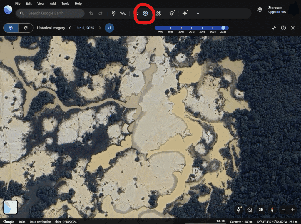 Click "Show historical imagery: to see the historical imagery Google Earth Web has for your plot area.