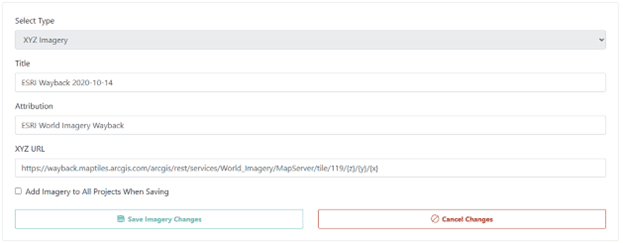 Add Wayback imagery to CEO using the XYZ Imagery option.
